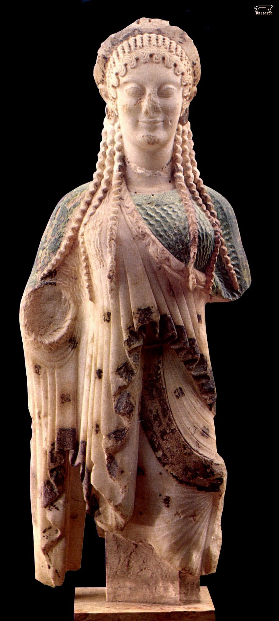 ARCHAIC: Kore from the acropolis, Athens. c. 510 BCE. the elaborate  clothing of the kore figure hides the body un… | Ancient greek art, Archaic  greece, Ancient art